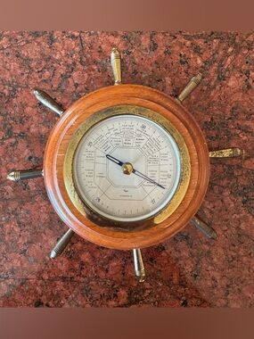 Vintage Wooden Ship Wheel Barometer